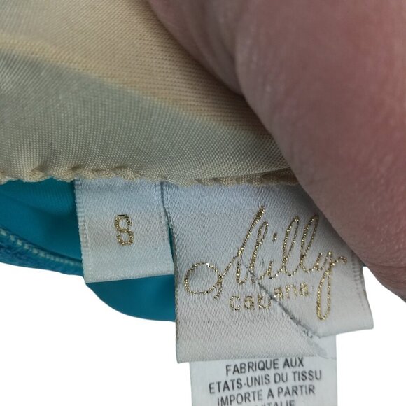 Milly Cabana Halter Bandeau Bikini Top Size 8 Padded Blue Silver Swimsuit - Picture 11 of 12